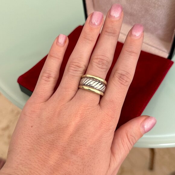 David Yurman Two-Tone Cable Cigar Band Ring – Sterling Silver & 14K Gold, Size 7 - Picture 11 of 13